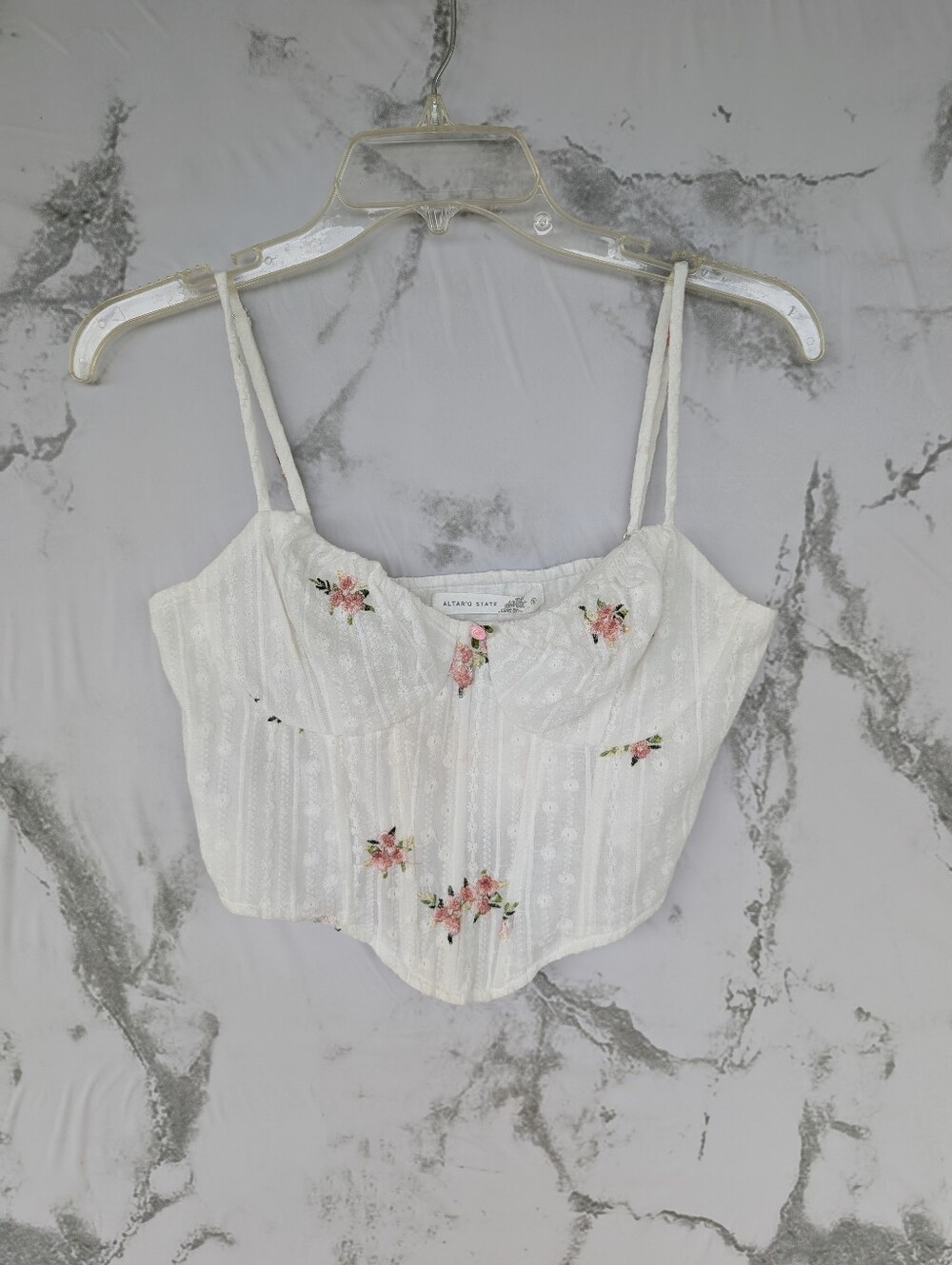 Altar'd State Women's Ivory Pink Floral Corset Cropped Tank Top Small NWT - Picture 1 of 12